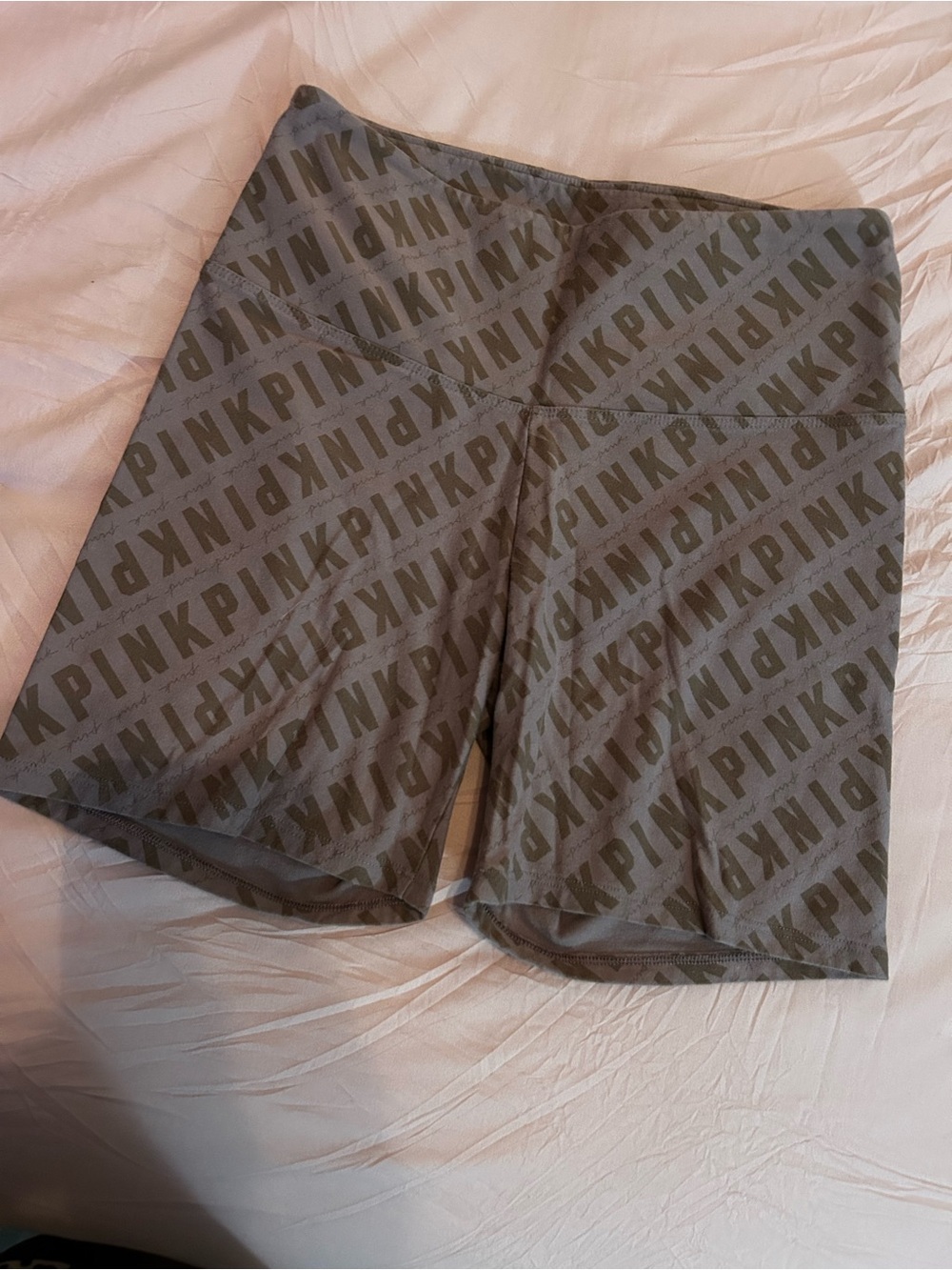 PINK Gray Logo-Print Bike Shorts. Size M.